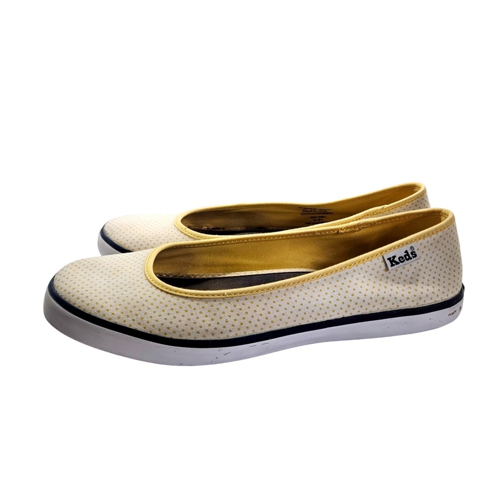 Keds Ballet Flats Sz 9.5 Yellow Canvas Polka Dot Slip On Casual Shoes Women #349